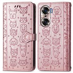 Coque Portefeuille Motif Fantaisie Livre Cuir Etui Clapet S03D pour Huawei Honor 60 Pro 5G Or Rose