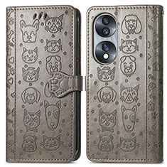 Coque Portefeuille Motif Fantaisie Livre Cuir Etui Clapet S03D pour Huawei Honor 70 5G Gris