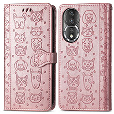 Coque Portefeuille Motif Fantaisie Livre Cuir Etui Clapet S03D pour Huawei Honor 80 5G Or Rose