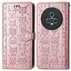 Coque Portefeuille Motif Fantaisie Livre Cuir Etui Clapet S03D pour Huawei Honor Magic5 5G Or Rose