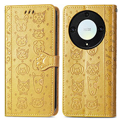 Coque Portefeuille Motif Fantaisie Livre Cuir Etui Clapet S03D pour Huawei Honor Magic5 Lite 5G Jaune