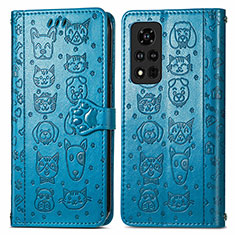 Coque Portefeuille Motif Fantaisie Livre Cuir Etui Clapet S03D pour Huawei Honor V40 5G Bleu