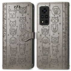 Coque Portefeuille Motif Fantaisie Livre Cuir Etui Clapet S03D pour Huawei Honor V40 5G Gris