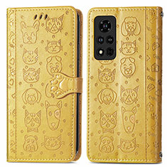 Coque Portefeuille Motif Fantaisie Livre Cuir Etui Clapet S03D pour Huawei Honor V40 5G Jaune