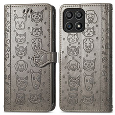 Coque Portefeuille Motif Fantaisie Livre Cuir Etui Clapet S03D pour Huawei Honor X30i Gris