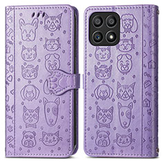 Coque Portefeuille Motif Fantaisie Livre Cuir Etui Clapet S03D pour Huawei Honor X30i Violet