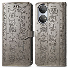 Coque Portefeuille Motif Fantaisie Livre Cuir Etui Clapet S03D pour Huawei Honor X7 Gris