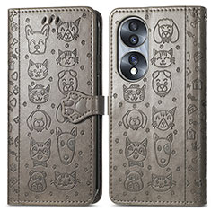 Coque Portefeuille Motif Fantaisie Livre Cuir Etui Clapet S03D pour Huawei Honor X7b Gris