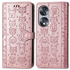 Coque Portefeuille Motif Fantaisie Livre Cuir Etui Clapet S03D pour Huawei Honor X7b Or Rose