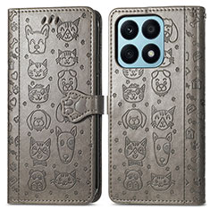 Coque Portefeuille Motif Fantaisie Livre Cuir Etui Clapet S03D pour Huawei Honor X8a 4G Gris