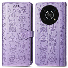 Coque Portefeuille Motif Fantaisie Livre Cuir Etui Clapet S03D pour Huawei Honor X9 5G Violet