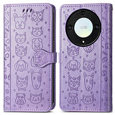 Coque Portefeuille Motif Fantaisie Livre Cuir Etui Clapet S03D pour Huawei Honor X9a 5G Violet