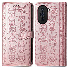 Coque Portefeuille Motif Fantaisie Livre Cuir Etui Clapet S03D pour Huawei Nova 10 Or Rose