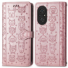 Coque Portefeuille Motif Fantaisie Livre Cuir Etui Clapet S03D pour Huawei Nova 9 SE Or Rose