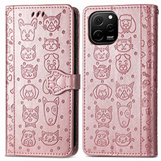 Coque Portefeuille Motif Fantaisie Livre Cuir Etui Clapet S03D pour Huawei Nova Y61 Or Rose