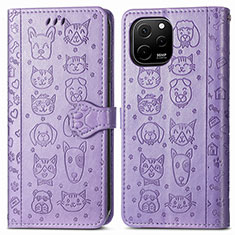 Coque Portefeuille Motif Fantaisie Livre Cuir Etui Clapet S03D pour Huawei Nova Y61 Violet