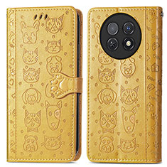 Coque Portefeuille Motif Fantaisie Livre Cuir Etui Clapet S03D pour Huawei Nova Y91 Jaune