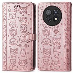 Coque Portefeuille Motif Fantaisie Livre Cuir Etui Clapet S03D pour Huawei Nova Y91 Or Rose