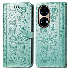 Coque Portefeuille Motif Fantaisie Livre Cuir Etui Clapet S03D pour Huawei P50 Pro Vert