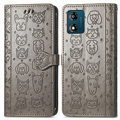 Coque Portefeuille Motif Fantaisie Livre Cuir Etui Clapet S03D pour Motorola Moto E13 Gris