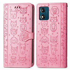 Coque Portefeuille Motif Fantaisie Livre Cuir Etui Clapet S03D pour Motorola Moto E13 Or Rose