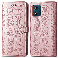 Coque Portefeuille Motif Fantaisie Livre Cuir Etui Clapet S03D pour Motorola Moto E13 Rose