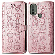 Coque Portefeuille Motif Fantaisie Livre Cuir Etui Clapet S03D pour Motorola Moto E20 Or Rose