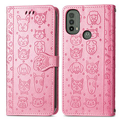 Coque Portefeuille Motif Fantaisie Livre Cuir Etui Clapet S03D pour Motorola Moto E20 Rose