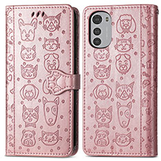 Coque Portefeuille Motif Fantaisie Livre Cuir Etui Clapet S03D pour Motorola Moto E32 Or Rose