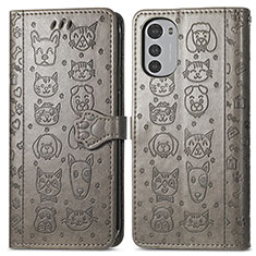 Coque Portefeuille Motif Fantaisie Livre Cuir Etui Clapet S03D pour Motorola Moto E32s Gris