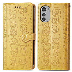 Coque Portefeuille Motif Fantaisie Livre Cuir Etui Clapet S03D pour Motorola Moto E32s Jaune