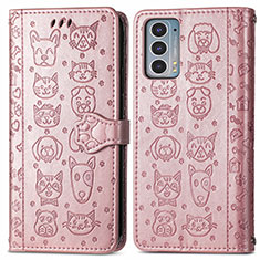 Coque Portefeuille Motif Fantaisie Livre Cuir Etui Clapet S03D pour Motorola Moto Edge 20 5G Or Rose