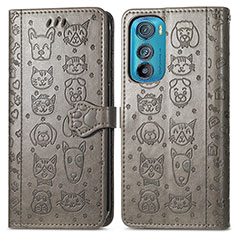 Coque Portefeuille Motif Fantaisie Livre Cuir Etui Clapet S03D pour Motorola Moto Edge 30 5G Gris