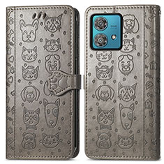 Coque Portefeuille Motif Fantaisie Livre Cuir Etui Clapet S03D pour Motorola Moto Edge 40 Neo 5G Gris