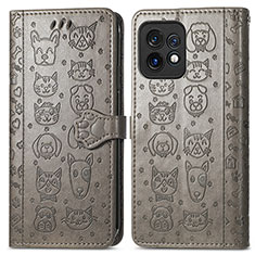 Coque Portefeuille Motif Fantaisie Livre Cuir Etui Clapet S03D pour Motorola Moto Edge Plus (2023) 5G Gris