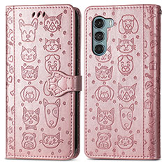 Coque Portefeuille Motif Fantaisie Livre Cuir Etui Clapet S03D pour Motorola Moto Edge S30 5G Or Rose