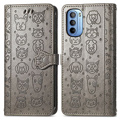 Coque Portefeuille Motif Fantaisie Livre Cuir Etui Clapet S03D pour Motorola Moto G31 Gris