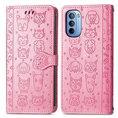 Coque Portefeuille Motif Fantaisie Livre Cuir Etui Clapet S03D pour Motorola Moto G31 Rose