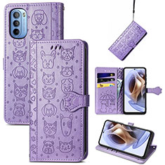 Coque Portefeuille Motif Fantaisie Livre Cuir Etui Clapet S03D pour Motorola Moto G31 Violet