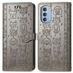 Coque Portefeuille Motif Fantaisie Livre Cuir Etui Clapet S03D pour Motorola Moto G51 5G Gris