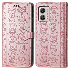 Coque Portefeuille Motif Fantaisie Livre Cuir Etui Clapet S03D pour Motorola Moto G53 5G Or Rose