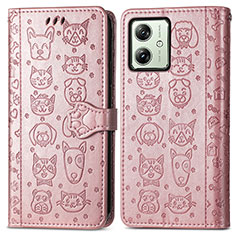 Coque Portefeuille Motif Fantaisie Livre Cuir Etui Clapet S03D pour Motorola Moto G54 5G Or Rose