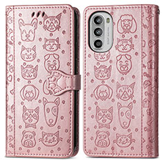 Coque Portefeuille Motif Fantaisie Livre Cuir Etui Clapet S03D pour Motorola Moto G71s 5G Or Rose