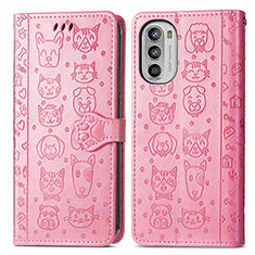 Coque Portefeuille Motif Fantaisie Livre Cuir Etui Clapet S03D pour Motorola Moto G71s 5G Rose