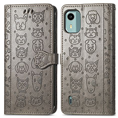 Coque Portefeuille Motif Fantaisie Livre Cuir Etui Clapet S03D pour Nokia C12 Plus Gris