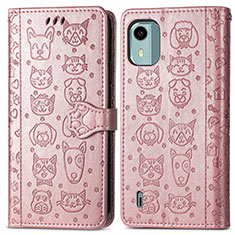 Coque Portefeuille Motif Fantaisie Livre Cuir Etui Clapet S03D pour Nokia C12 Plus Or Rose