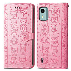 Coque Portefeuille Motif Fantaisie Livre Cuir Etui Clapet S03D pour Nokia C12 Plus Rose