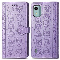 Coque Portefeuille Motif Fantaisie Livre Cuir Etui Clapet S03D pour Nokia C12 Plus Violet