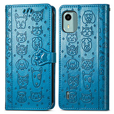 Coque Portefeuille Motif Fantaisie Livre Cuir Etui Clapet S03D pour Nokia C12 Pro Bleu