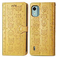 Coque Portefeuille Motif Fantaisie Livre Cuir Etui Clapet S03D pour Nokia C12 Pro Jaune